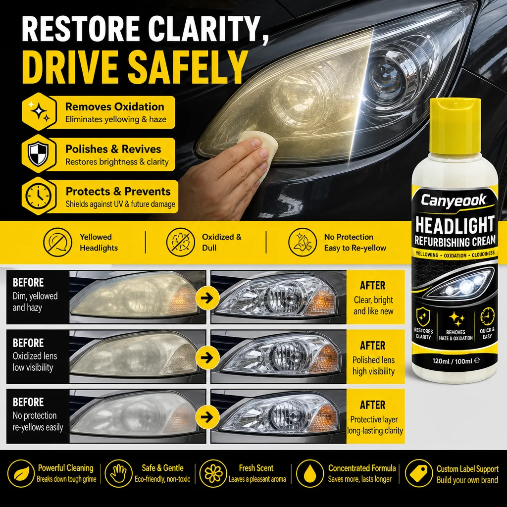 CANYEOOK Car Headlight Repair Cream - Restore Clear Lens Remove UV Damage Oxidation with Protective Coating 120ml