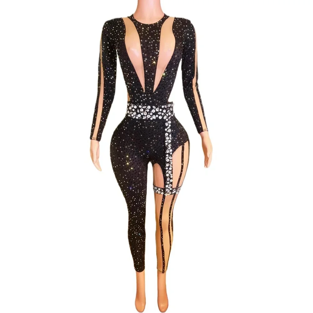 Women Sexy Birthday Celebrate Event Photo Shoot Wear Singer Dancer Performance Costume Customized Rhinestones Jumpsuit