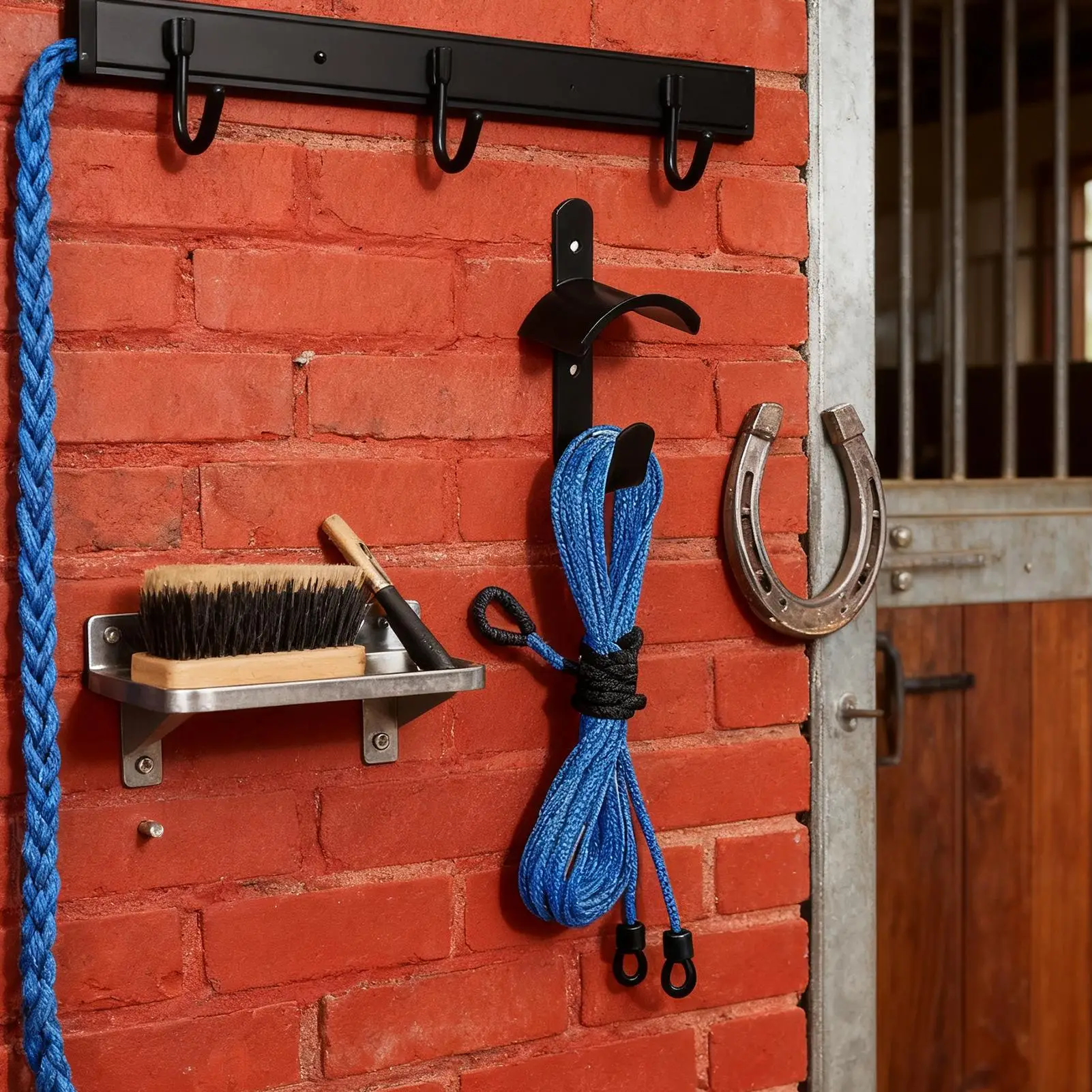 خطافات اللجام على الحائط مكونة من قطعتين لتخزين معدات الفروسية وحامل اللجام المعدني لمركز تدريب اليد المستقر للفروسية