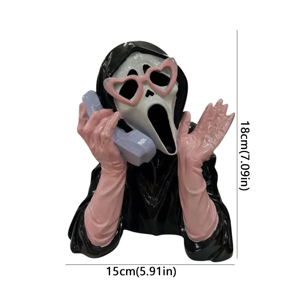 Pink Halloween Ghost Figurine Resin Luminous Screaming Face Ghost Statue Spooky Hand-Painted Glowing Ghost Ornament