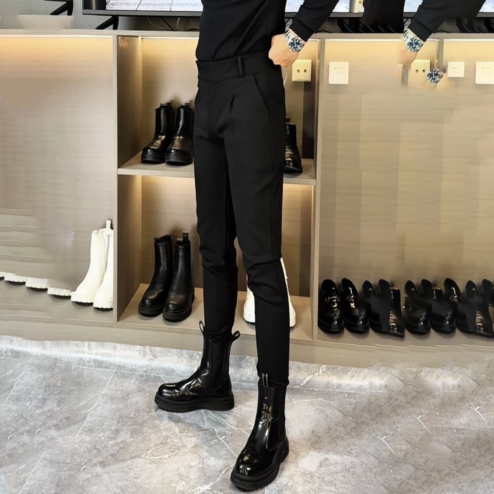 Men Slim Leggings Biker Leggings Streetwear British Fashion Youth Nightclubs Male All-Match Martin Boots Trousers Men'S Clothing