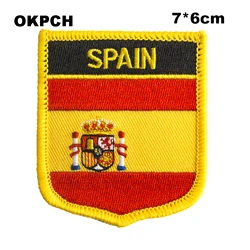 Spain Flag Shield Shape Iron on Embroidery Patches Saw on Transfer Patches Sewing Applications for Clothes Back Pack Cap