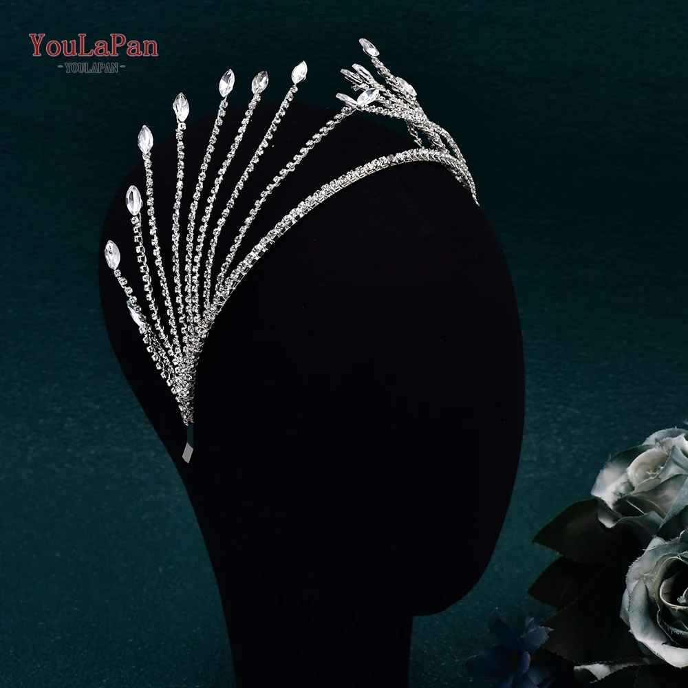 TOPQUEEN Head Accessories for Wedding Shiny Rhinestone Hair Pieces Bride Hair Tiara Elegant Woman Hair Hairpins For Party HP640