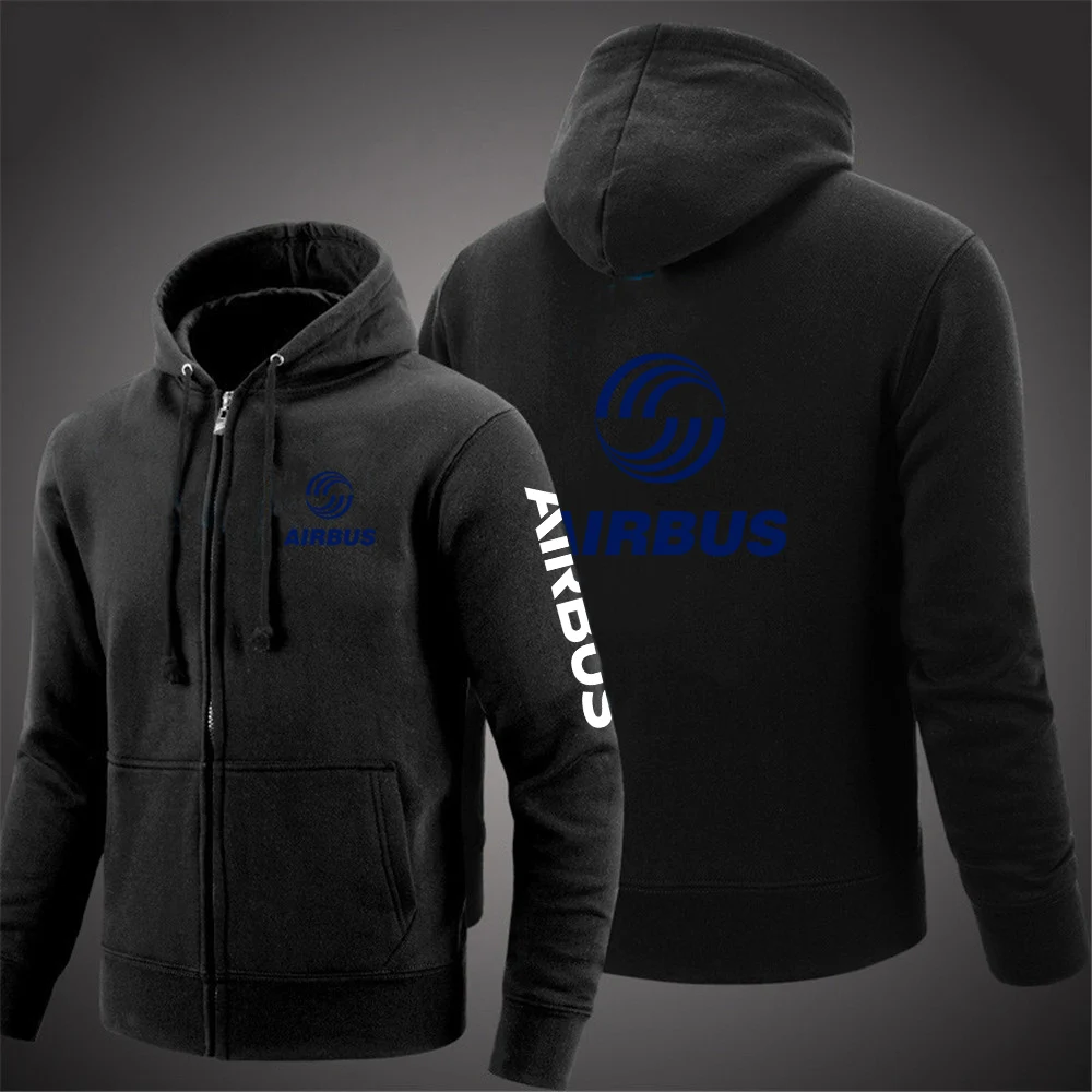 2024 New AIRBUS AVIATION Flight Lapel Men's Solid Color Zipper Pullover Sweater Warm Long-sleeved Comfortable Versatile Caot