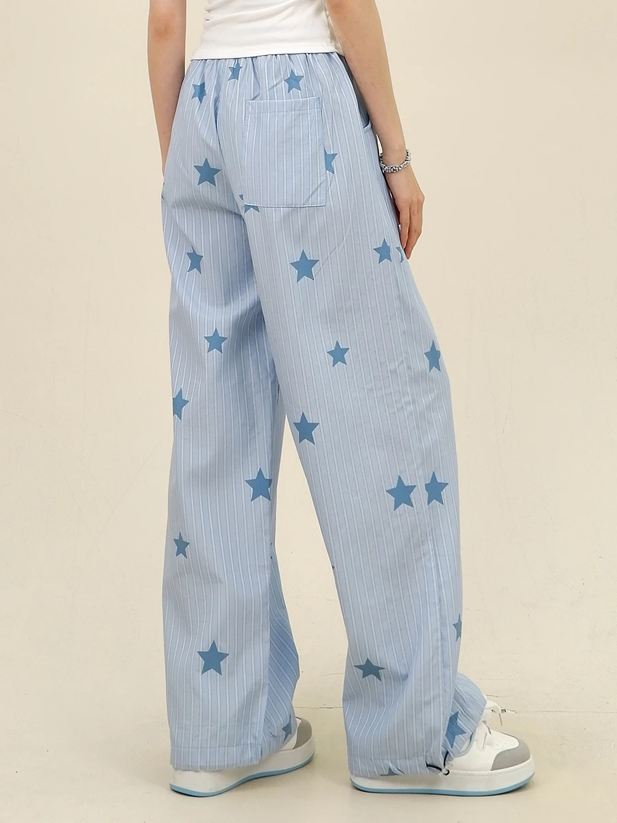 Star Striped Casual Pants Women's 2024 Summer New Loose Bf American Retro Wide-leg Sweatpants