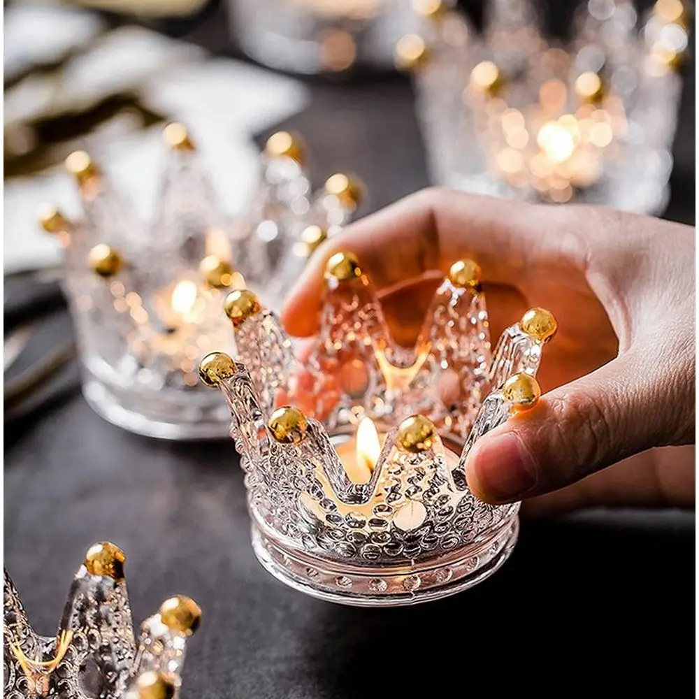 

Crown Glass Tealight Candle Holder Set o 12 Votive Candle Holders or Wedding, Party and Home Decor (Gold Tips)