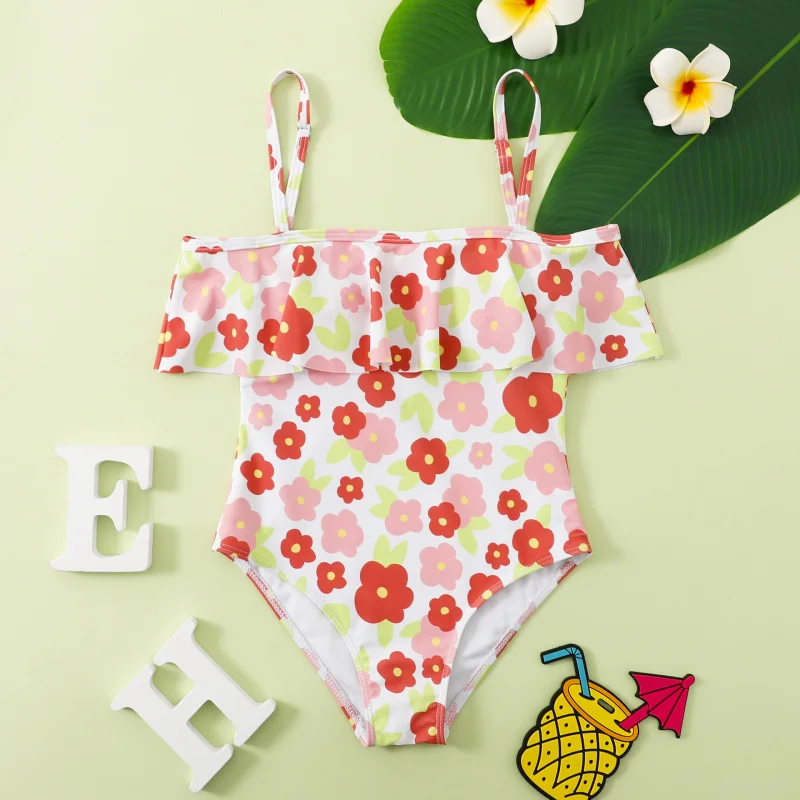 

New Children's Swimwear Ruffled Edge Printed Cute Girls One-piece Swimsuit Children's Swimwear