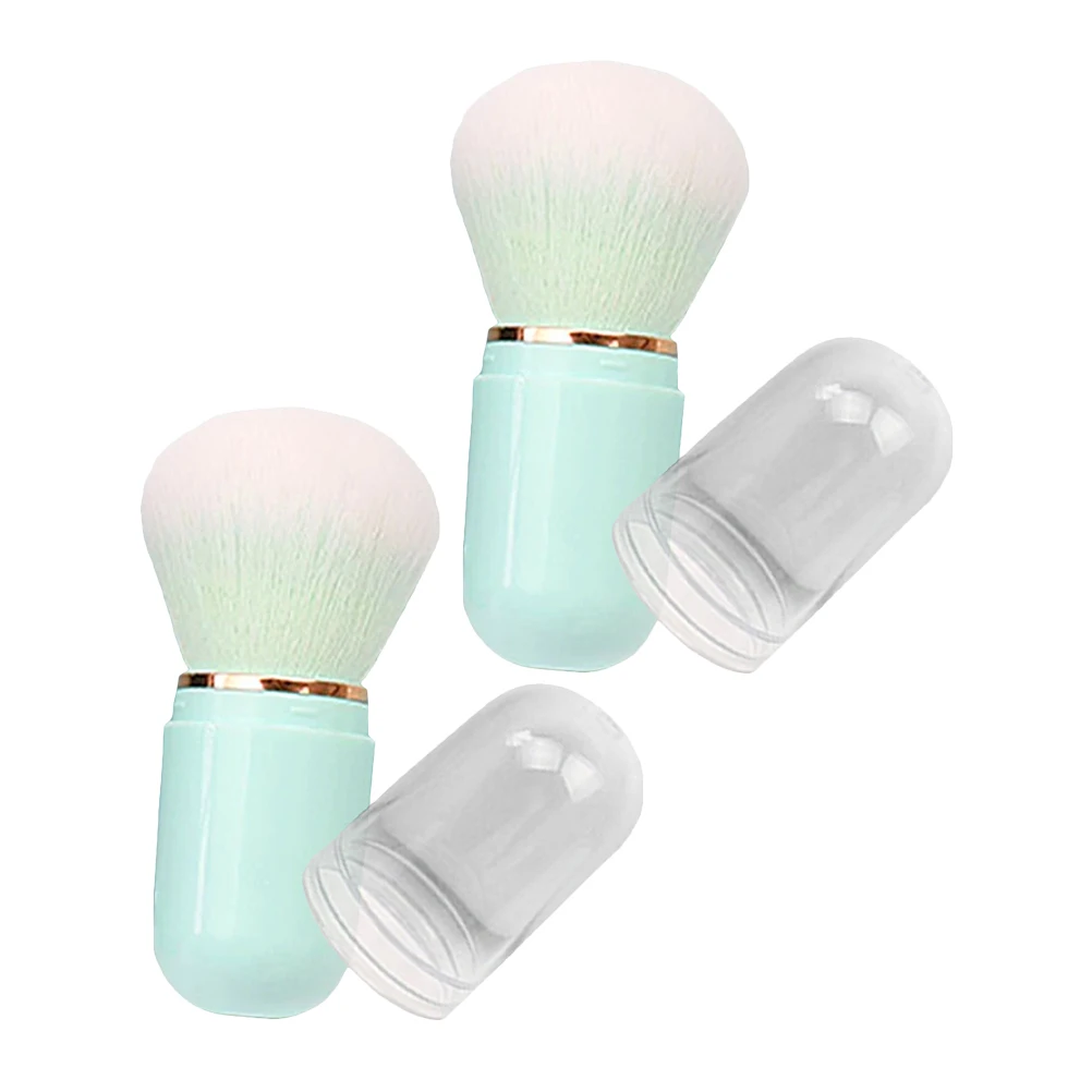 

2Pcs Capsule Retractable Makeup Brushes Soft Bristles Mini Blush Brush Set Portable For Cheeks Powder Bamboo Blue