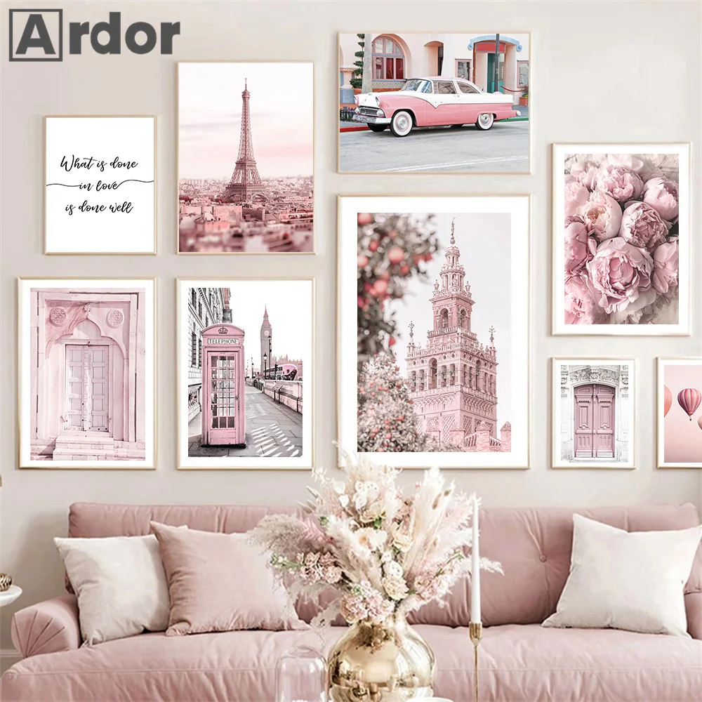 Paris Tower Coffee Old Car Bicycle Rose Tulip Flower Art Canvas Painting Nordic Posters And Prints Wall Pictures Bedroom Decor