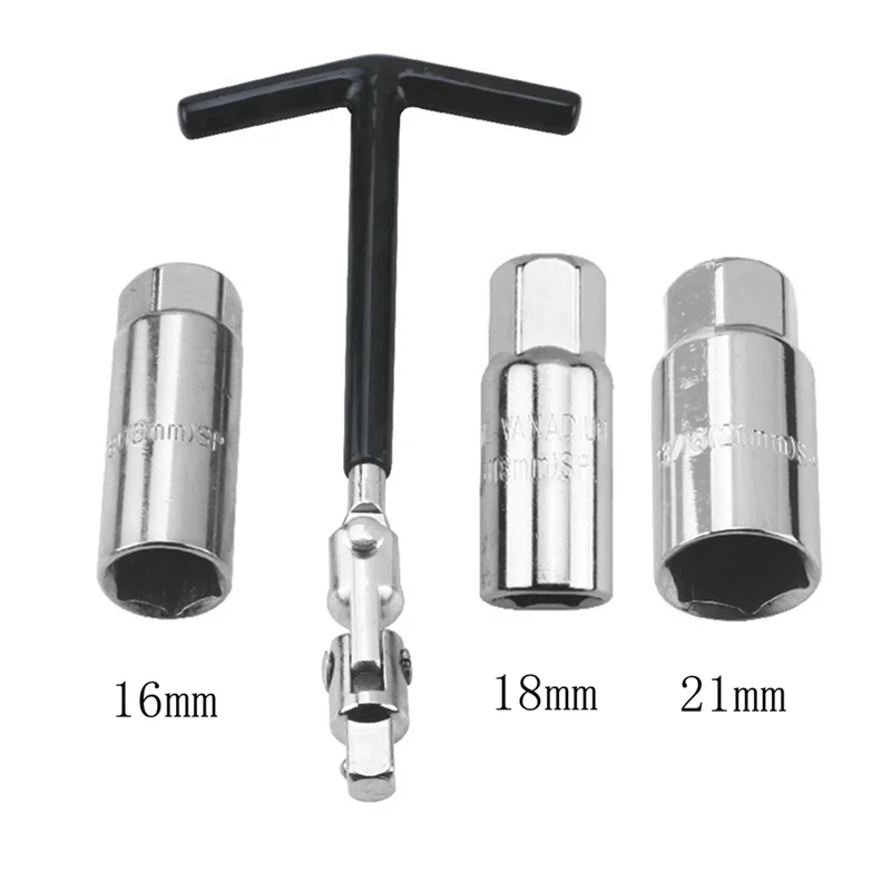 AB15-Kit de herramientas de reparación de motocicletas y coches, herramienta de extracción de bujías, llave de tubo de 16Mm /18Mm/21Mmt, llave con mango