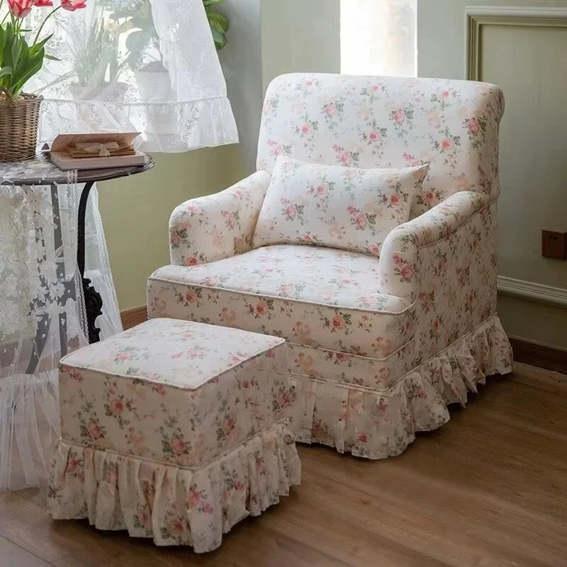 Retro flower single sofa high back chair small apartment balcony