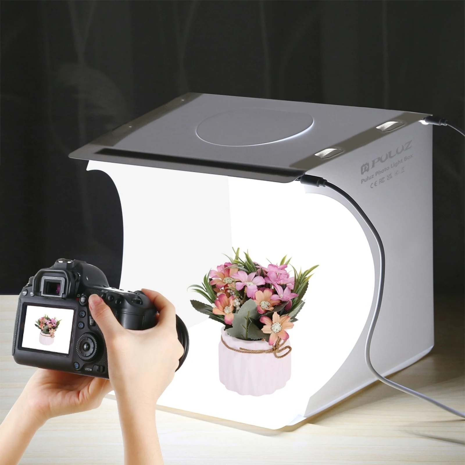 PULUZ 20cm Include 2 LED Panels Folding Portable 1100LM Light Photo Lighting Studio Shooting Tent Box Kit with 6 Colors Backdrop