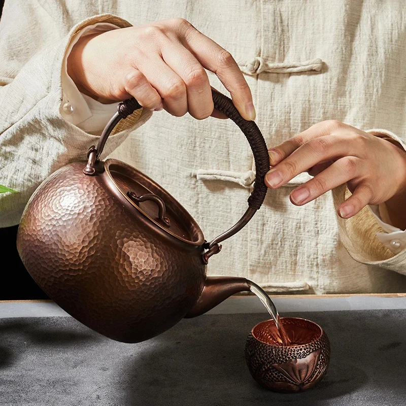 

Purple Copper Tea Pot Hand Hammered Kettle with LCD Base Electrically Brewing Tea Device Tea Pot Set Teapots