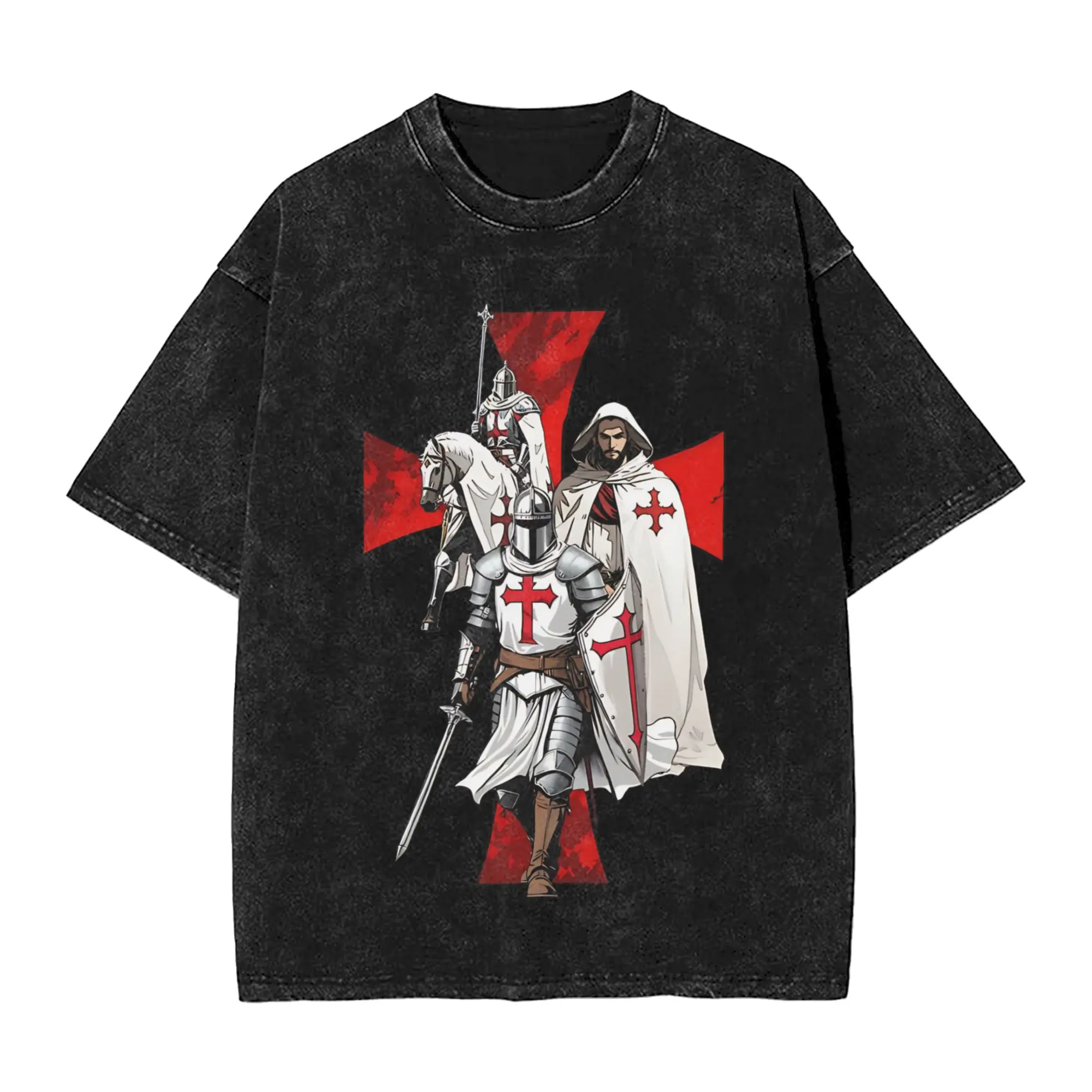 Harajuku Washed Shirts Deus Vult - The Templar Knight Merch Novelty T Shirt Harajuku  Streetwear 100% Cotton Printed Tops Tees
