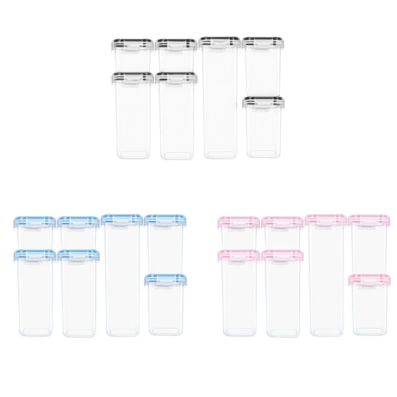 

448B 7pcs Food Storage Container Plastic Jar Set with Lid Kitchen Bulk Sealed Cans Refrigerator Multigrain Cereal Container