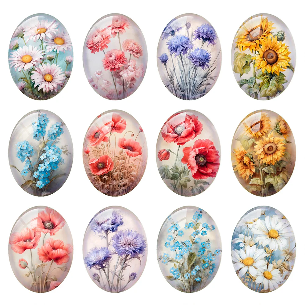 

Random Mixed Round/Oval/Square Fresh And Airy Aesthetic Flower Photo Glass Cabochon Flatback Demo Cameo For Diy Jewelry Making