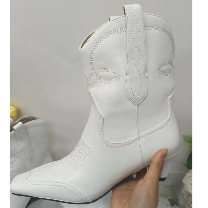 

Fashion Retro Women Ankle Boots for Woman's Square Toe Slip-On Low Heeled Botas Mujer 2025 Sewing Autumn Winter High Heels Shoes
