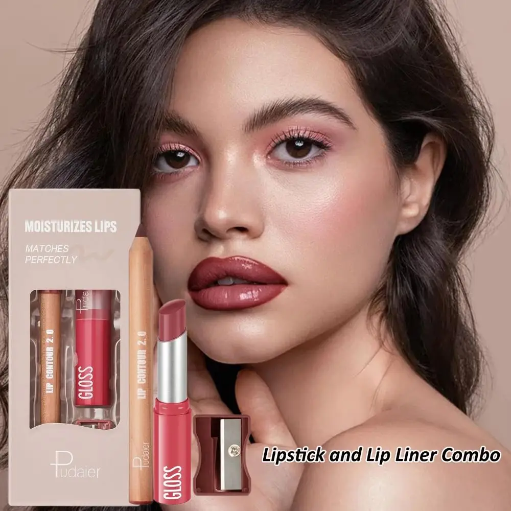 Matte Lip Pencil ลิปสติกและ Lip Liner Combo Hydrating Lipstick Smooth Lip Liner และลิปกลอสชุด Sharpener Non-Stick