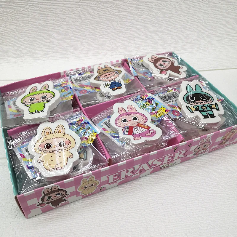 30pcs Labubu Pencil Eraser Stationery Cute Cartoon Rubber Pencil Eraser Children Student Stationery Gift
