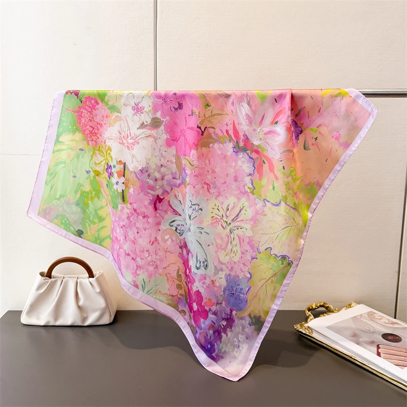 70*70cm Square Silk Scarf for Women Fashion Ladies Satin Neck Hair Tie Bandana Female Foulard Beach Stoles Hijab Scarves Pareo view 6