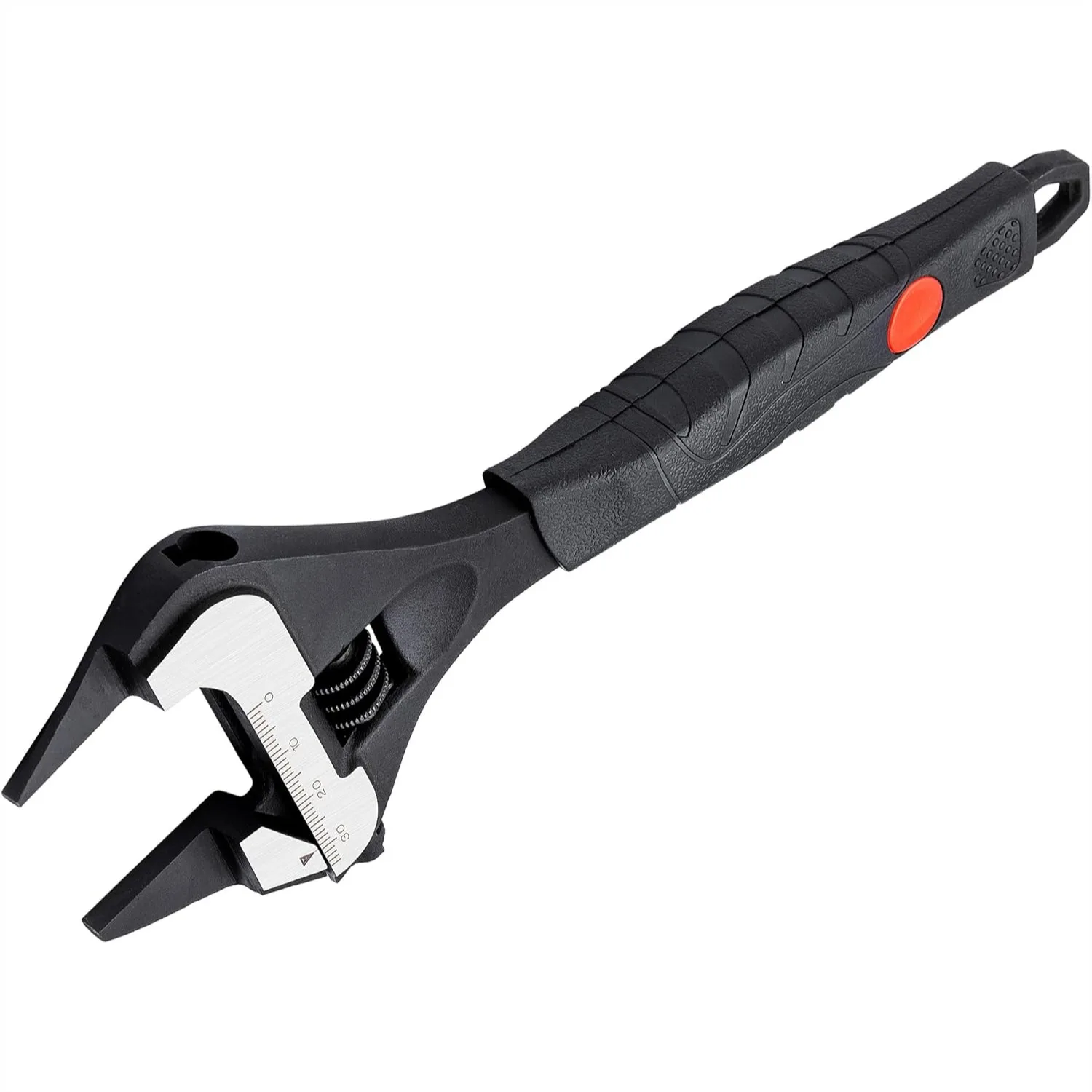 

8-inch Adjustable Wrench with Wide Jaw Opening, Dual Metric and SAE Scales, Soft Grip Handle for Easy Plumbing