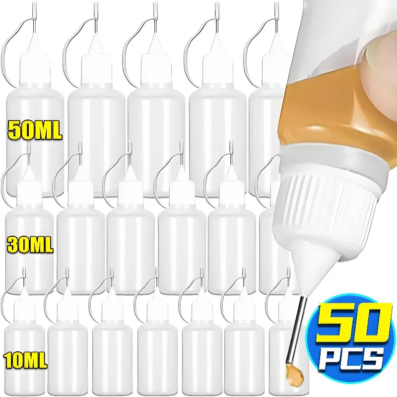 50/5x Plastic Tip Applicator Bottles Refillable Squeezable Needle Tip Bottle Glue Liquids Sample Drop Can Glue Pigment Dispenser