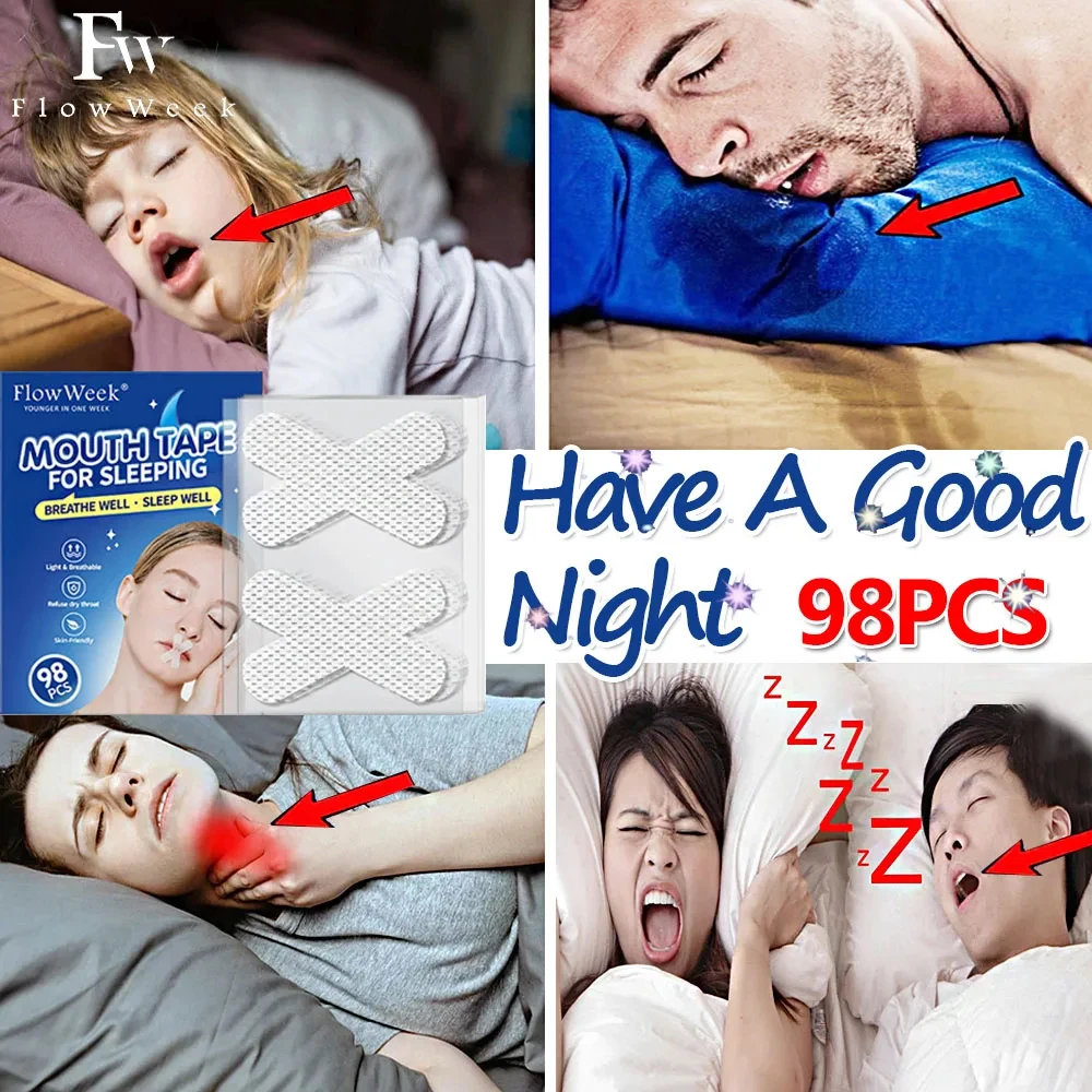 98Pcs Anti-Snoring Mouth tape Night Sleep Comfortable Lip Nose Breathing Improving Patch Mouth Correction Tape Children Adult