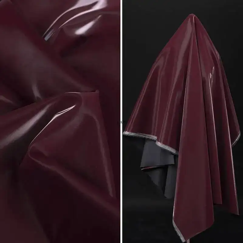 

High Gloss Wine Red Leather Fabric Washable Mirror PU Wide Wear-Resistant Draped Clothing Faux Leather Fabric