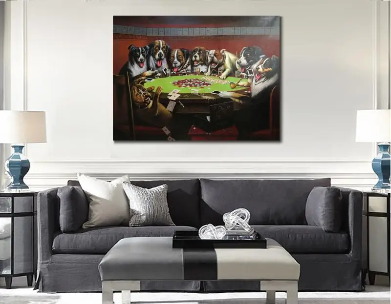 Dogs Canvas Art Wall Picture Hand Painted Oil Painting Poker Sympathy Cassius Marcellus Coolidge Modern Artwork Home Decoration