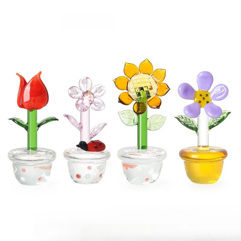 

Cute Mini Crystal Flower Figurines Hand Blown Glass Spring Bouquet Home Decor Ornaments Gift Idea for Mothers Day, Birthday