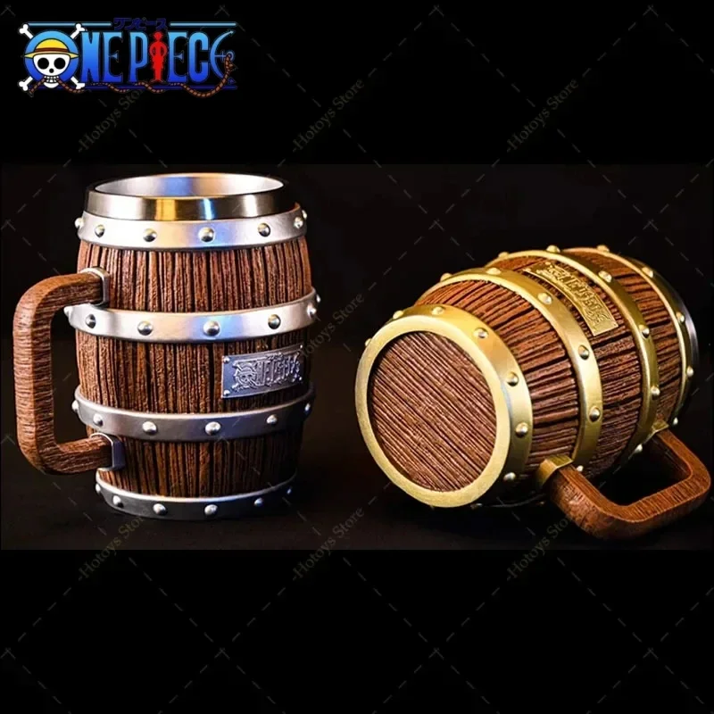 One Piece Wine Barrel Cup Anime Figure Ace Luffy Sabo Cheers Gold Silver Ornament Doll Pvc Action Model Dolls Collection Toy