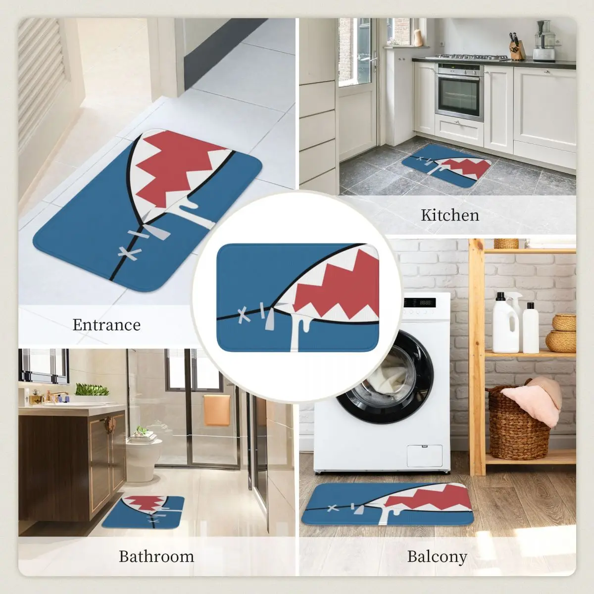 Gawr Gura Shark Mouth Doormat Sand Scraping Carpet Rug Kitchen Entrance Home Floor Mat for Bathroom Footpad Mats