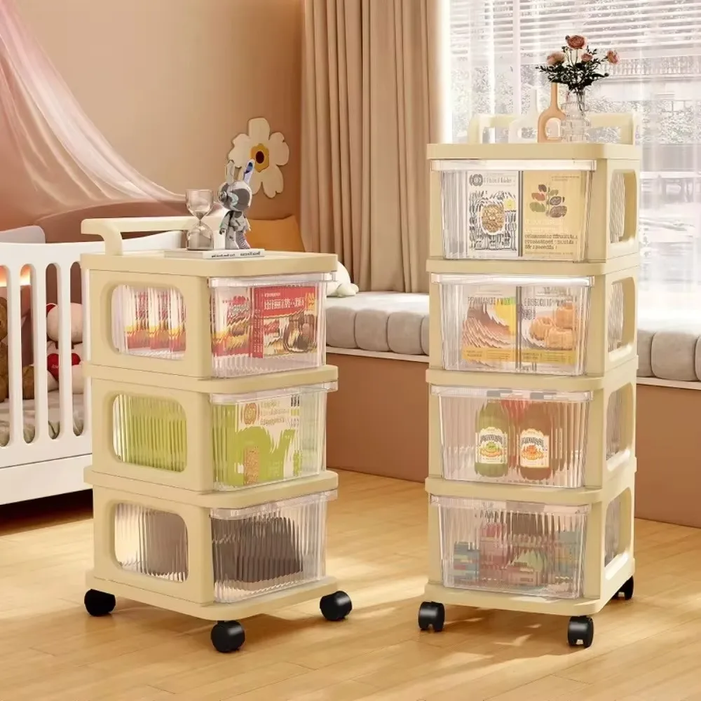 Folding Trolley Storage Rack Multi-Layer Acrylic Snack Rack Multi-layer Storage Cabinets with Drawer Mobile Transparent Trolley