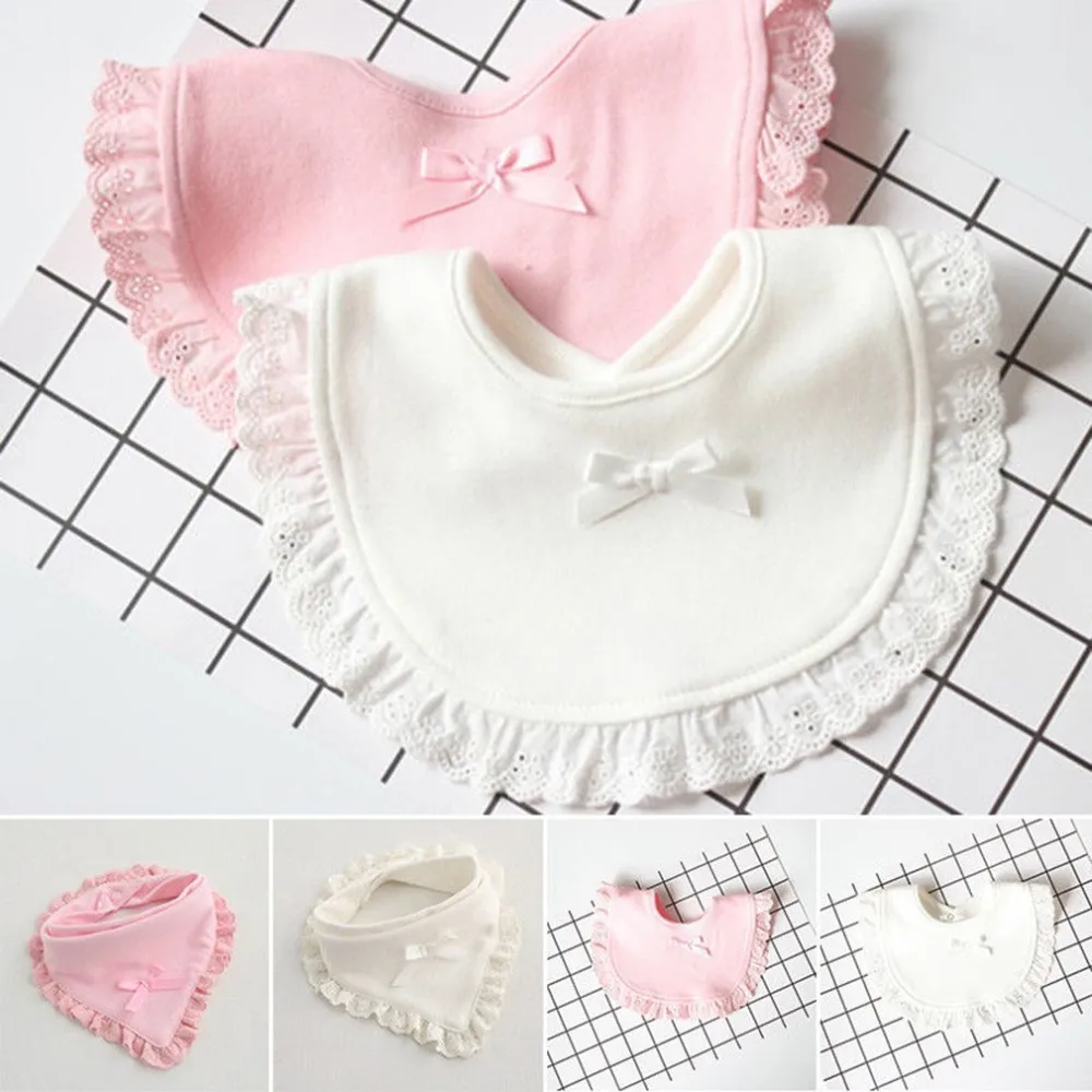 Mới Cotton Ren Bé Slabbetjes Nơ Ợ Vải Bé Yếm Hồng Trắng Cho Bé Gái Đáng Yêu Ợ Vải Nước Miếng Khăn yếm