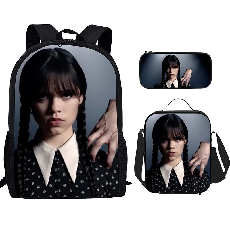 Nieuwe Adams Wednesday Schooltas Driedelige Set Nylon Hoge Kwaliteit Bedrukte Student Cosplay Boekentas Messenger Bag Voor Kinderen Cadeau