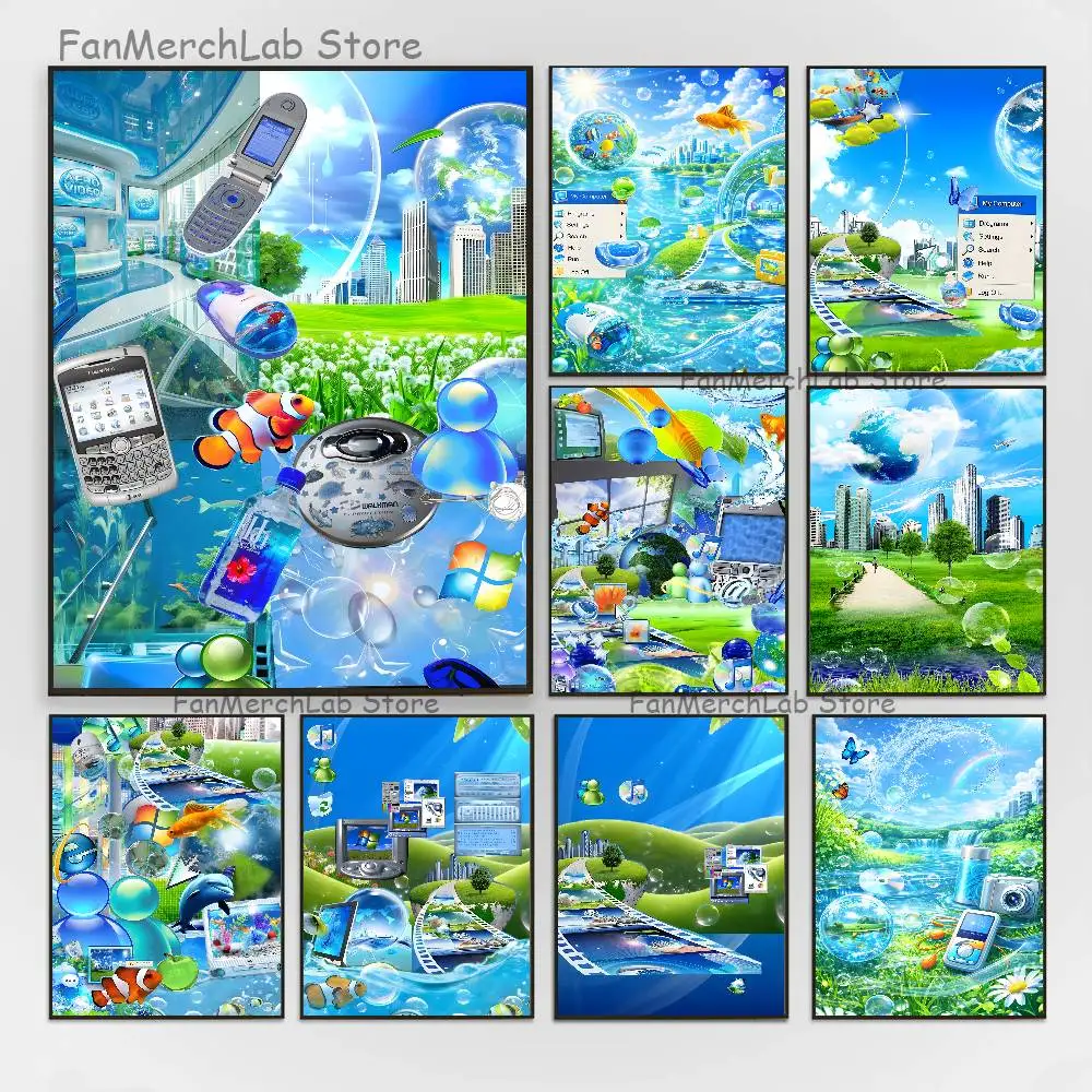 

Frutiger Aero Aesthetic Core Club Bar Paper Vintage Poster Wall Art Painting Bedroom Study Stickers