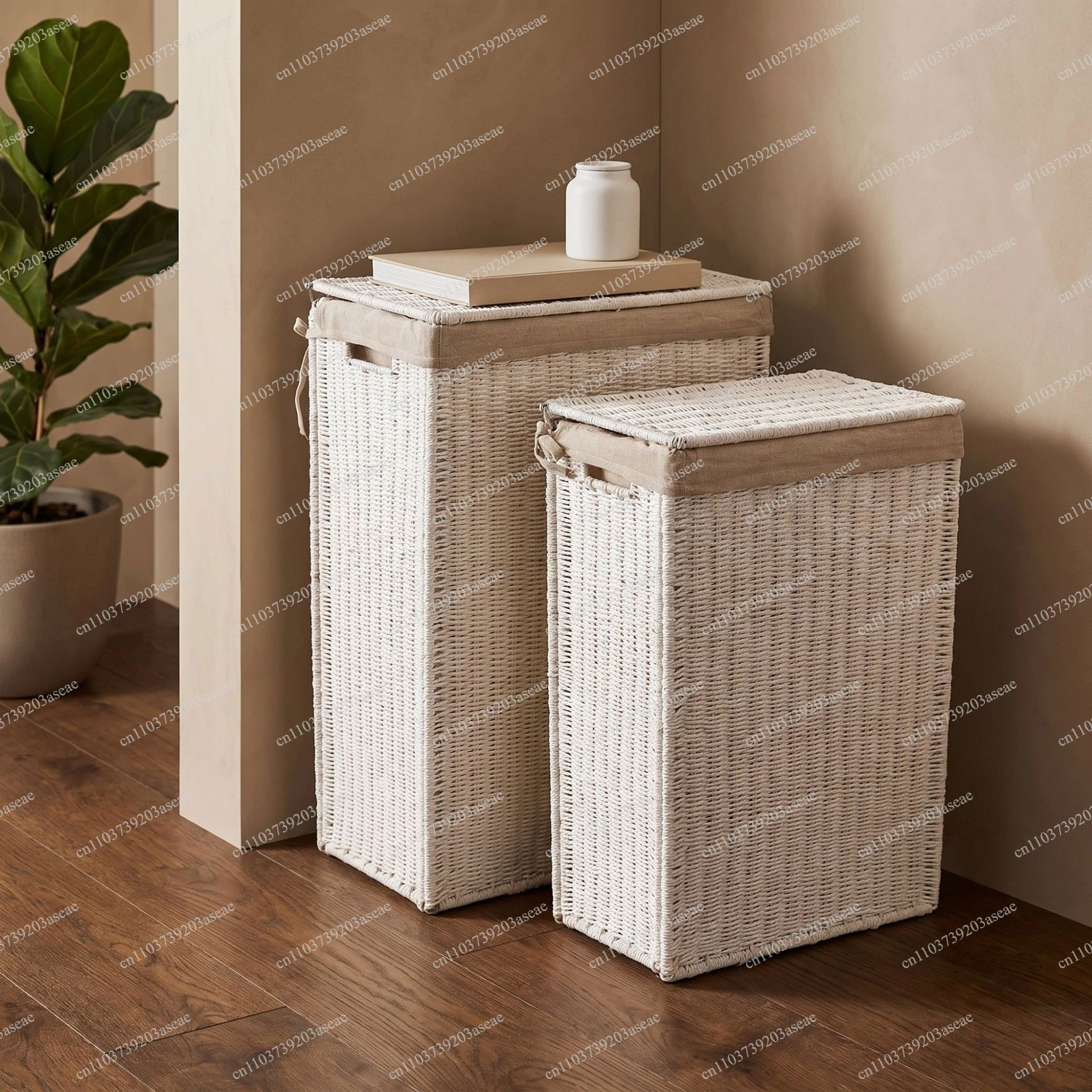 Laundry basket with lid Foldable paper rope woven dirty clothes basket Large capacity clothes hand woven storage basket