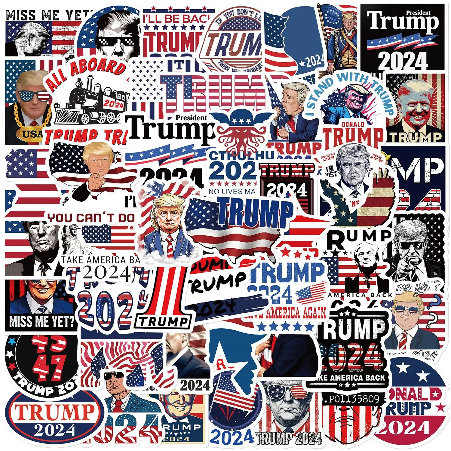 50Pcs/Lot Wholesale 2024 Trump Stickers Waterproof For Luggage Skateboard Laptop Notebook Car Decals Kids Gifts