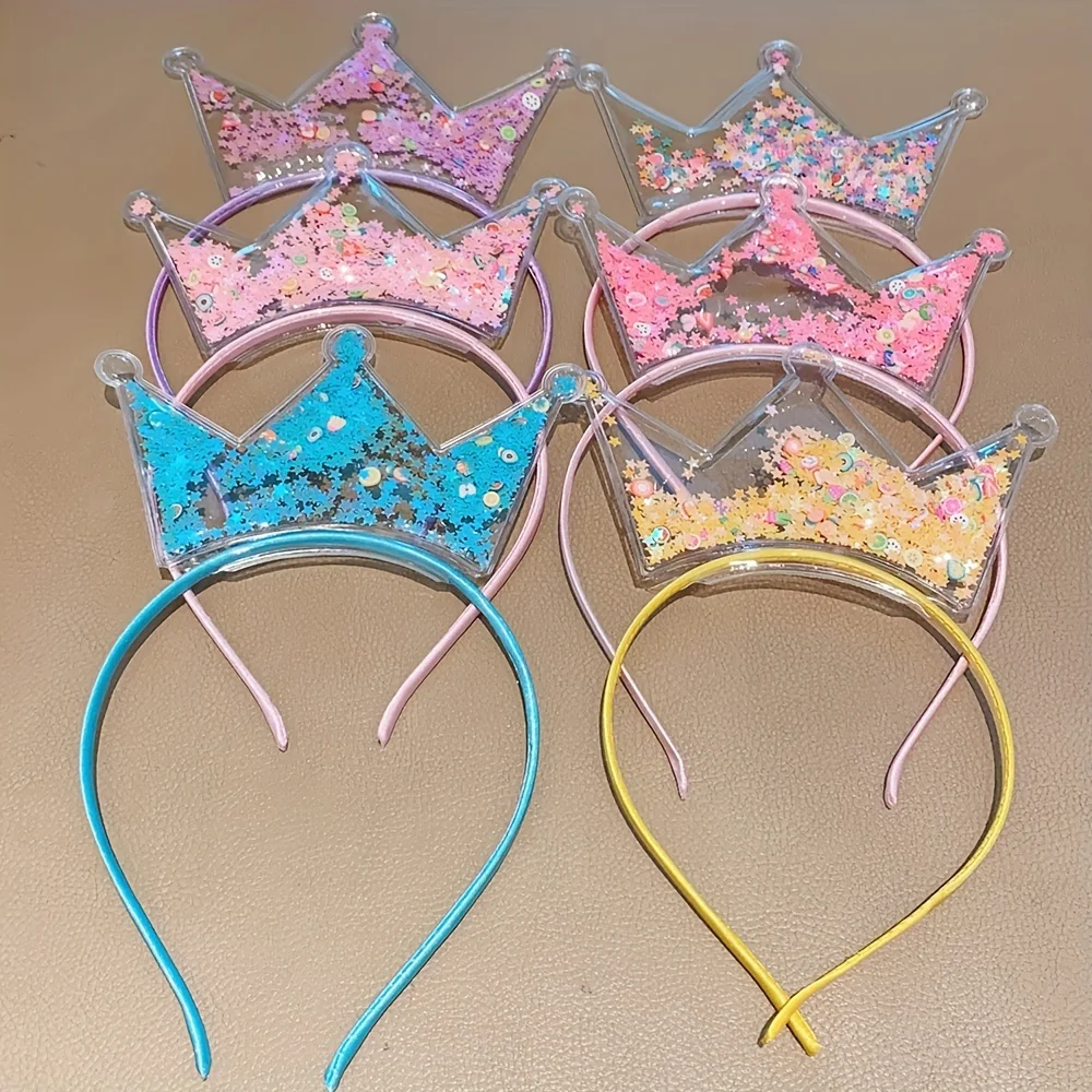 Cute big crown headband female popular quicksand pressed hair kidsren\'s crown headband Korean princess tiara