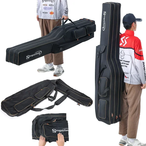 Imagen 1 del producto Estuche para caña de pescar Sougayilang, organizador de 3 capas, bolsa de almacenamiento para caña de pescar, organizador de carrete y caña de pescar para viaje