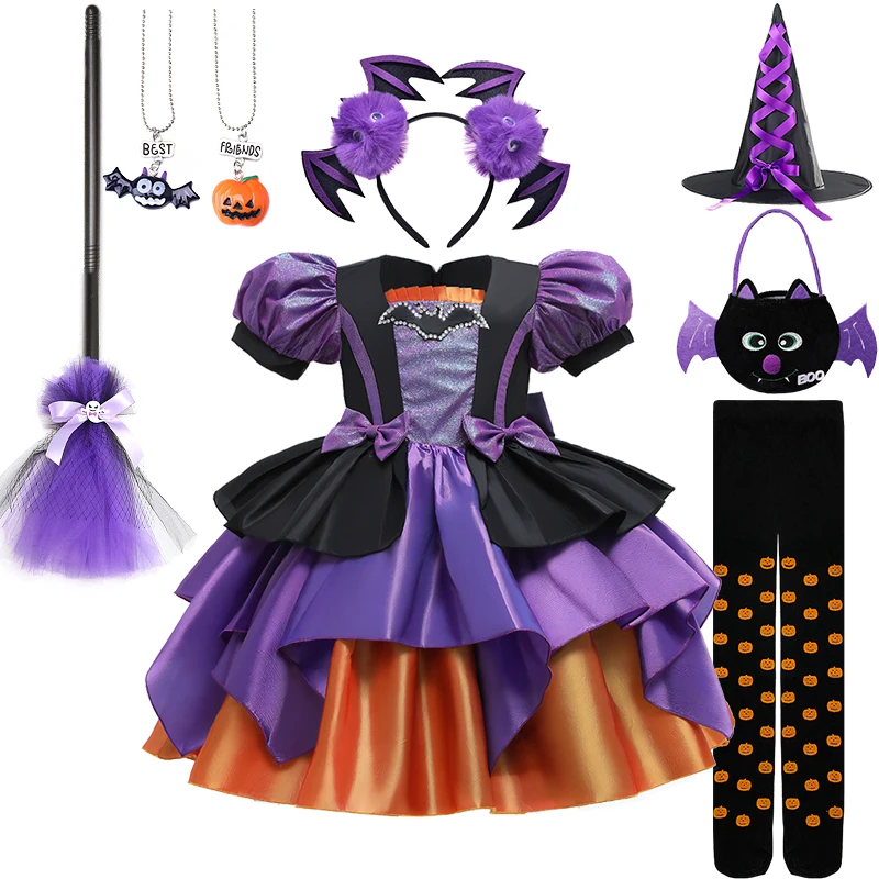 

Halloween Cosplay Evil Vampire Witch Dress for Girls Children's Bat Demon Princess Masquerade Party Stage Performance Costumes