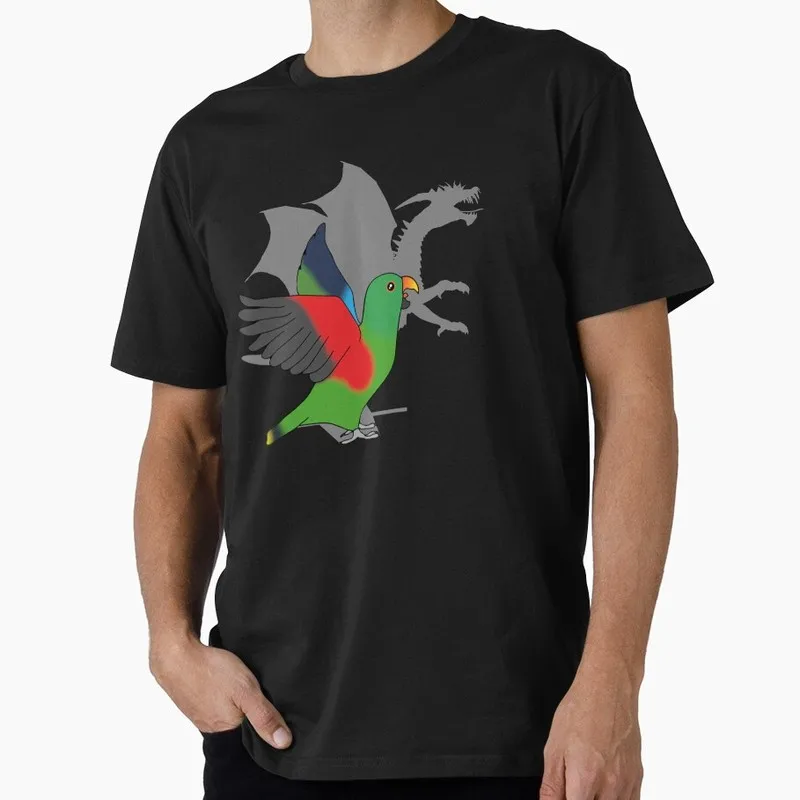 Male Eclectus Dragon Shadow Funny Cockatiel Gift T-shirt Birds T-Rex Shadow Graphic Clothes All Size Tops Unisex Tee S-6XL