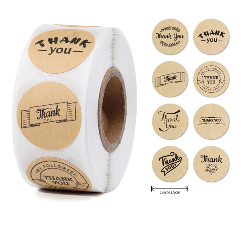 1Inch Round Thank You Stickers for Small Business Decoration Kraft Paper Seal Labels for Envelope Baking cake Packaging Stickers