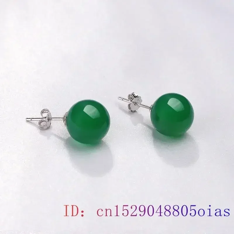 Jade Bead Earrings Energy Stone Amulet Vintage Natural Ear Studs Accessories Green Charm Women Luxury Talismans 925 Silver