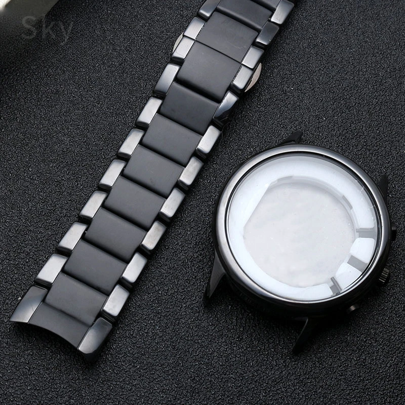 For Armani Ar1451/1452/1400/1410/1421/1440 22 24mm Business Personality Gloss Ceramic Black Anti-Allergy Security Watchbands