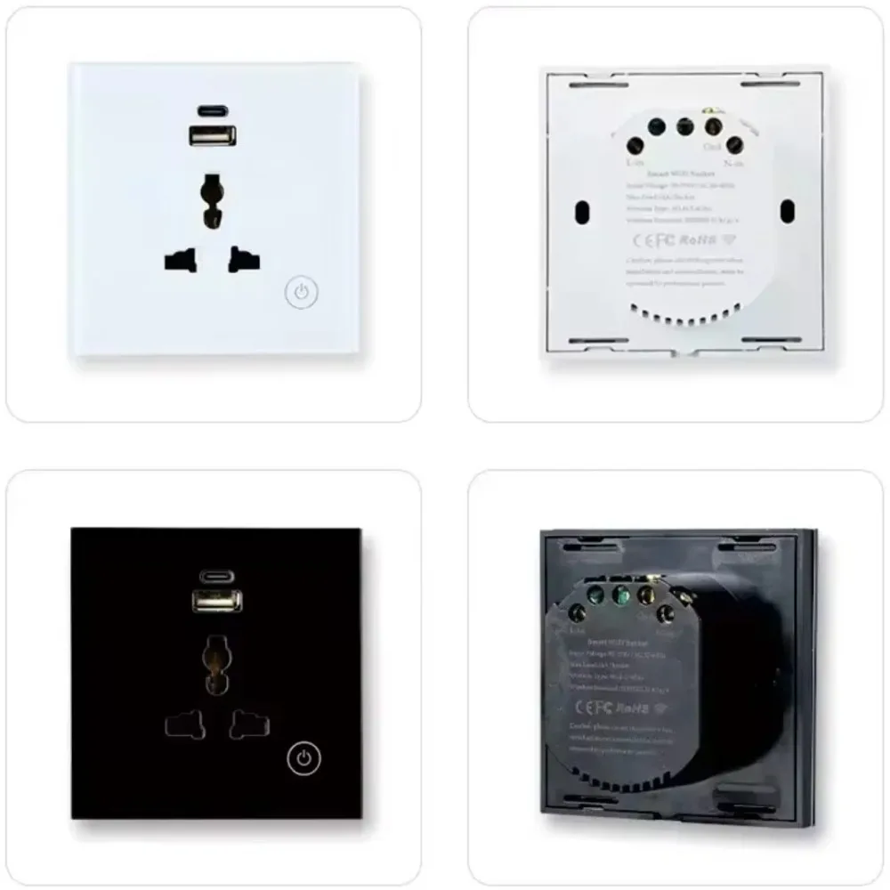 Tuya WIFI  Control Wall Socket with USB Port Universal Electrical Plug Power US / Uk Alexa Google Voice Smart Home  No Neutral