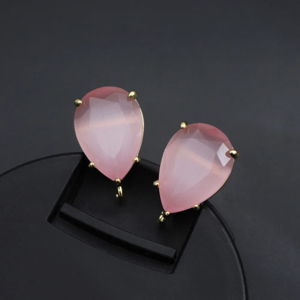 6pair Colorful Teardrop Blue Green Cats Eye Stone Earrings with Loop Linker Connector DIY for Women Hanging on Drops Earrings