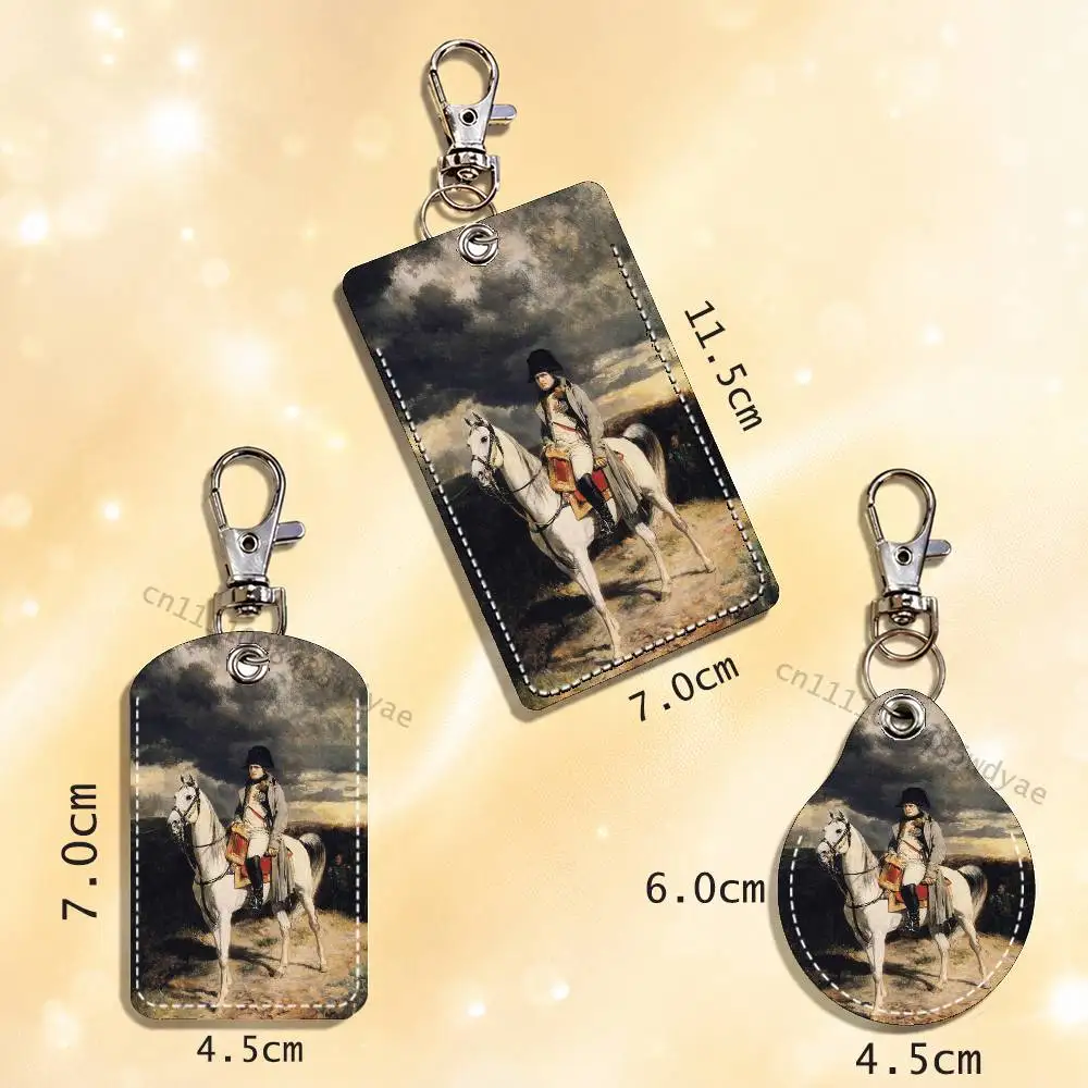 Napoleon Bonaparte Rectangle ID Card Case Keychain Access Card Bag Key Tag Ring Leather Card Holder Key Ring Access image 3