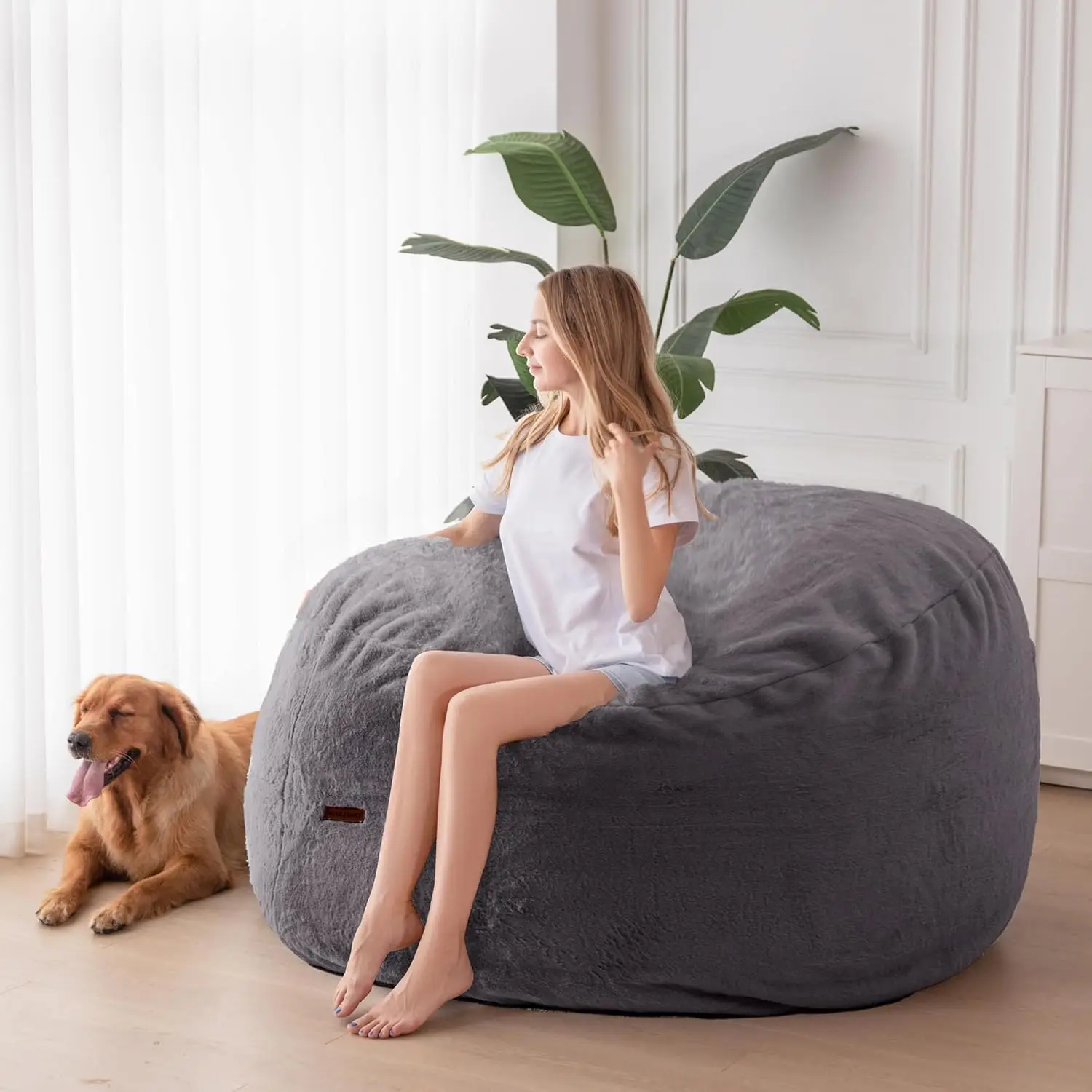 

Giant Bean Bag Chair Bed for Adults, Convertible Beanbag Folds from Lazy Chair to Floor Mattress Bed, Large Floor Sofa Couch