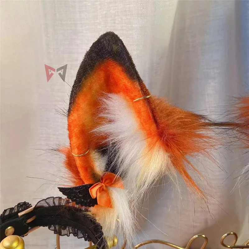 

CyNew Handmade Work Golden Red Fox Ears Hairhoop Tail Necklace Earrings Cosplay Carnaval Gothic Lolita Acessories Headwear